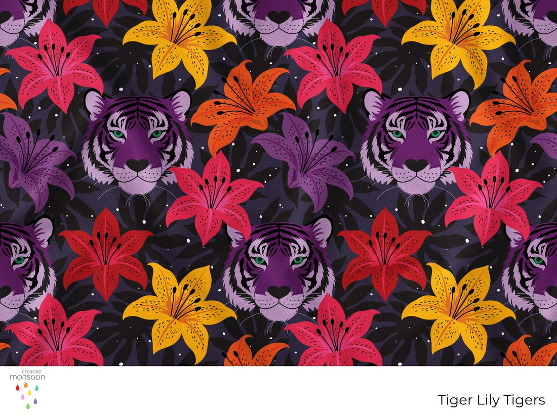 Tiger Lily Tigers Surface Pattern Design for Fabric, Fashion and Homewares