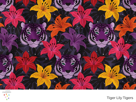 Tiger Lily Tigers Surface Pattern Design for Fabric, Fashion and Homewares