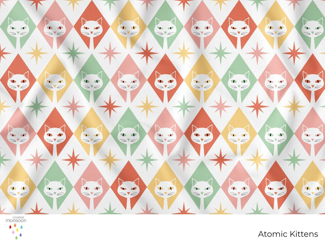Atomic Kittens Mid Century Surface Pattern Design for Fabric, Homewares and Product Design