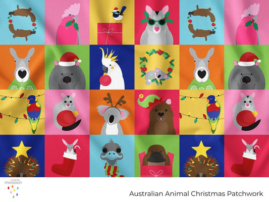 Australian Animal Christmas Patchwork Surface Pattern Design for Fabric, Homewares and Product Design