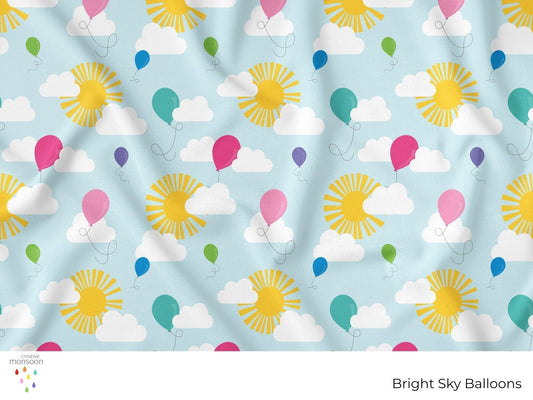 Bright Sky Balloons Surface Pattern Design for Fabric, Kids Products and Homewares