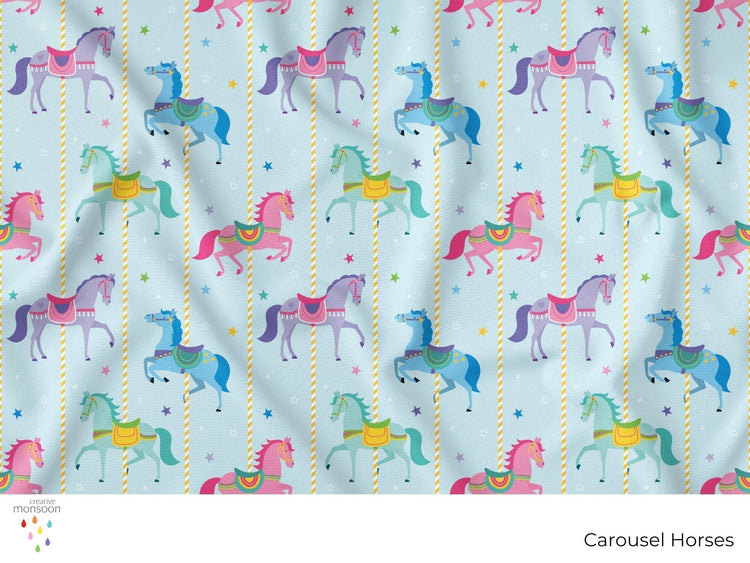 Carousel Fabric Pattern Carousel Horses Surface Pattern Design for Fabric, Kids Products and H ...