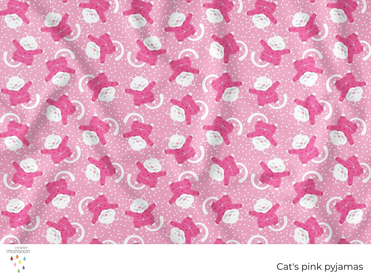 Cat’s Pink Pyjamas Surface Pattern Design for Fabric, Kids Products an ...