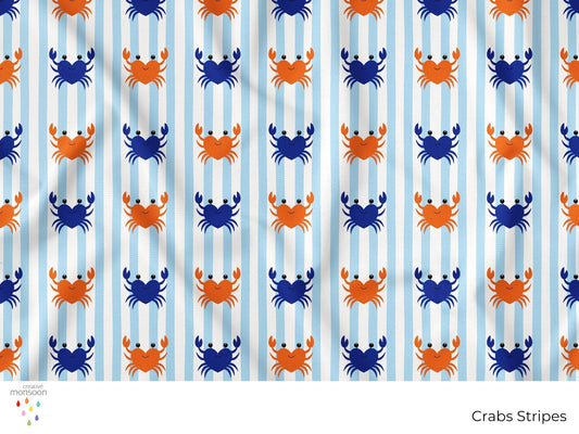 Crabs Stripe Surface Pattern Design for Fabric, Kids Products and Homewares