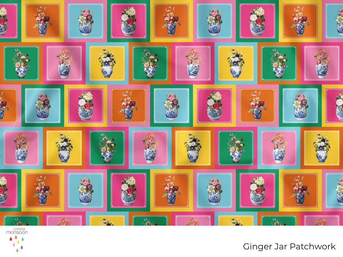 Ginger Jar Patchwork Surface Pattern Design for Fabric, Homewares and Interiors