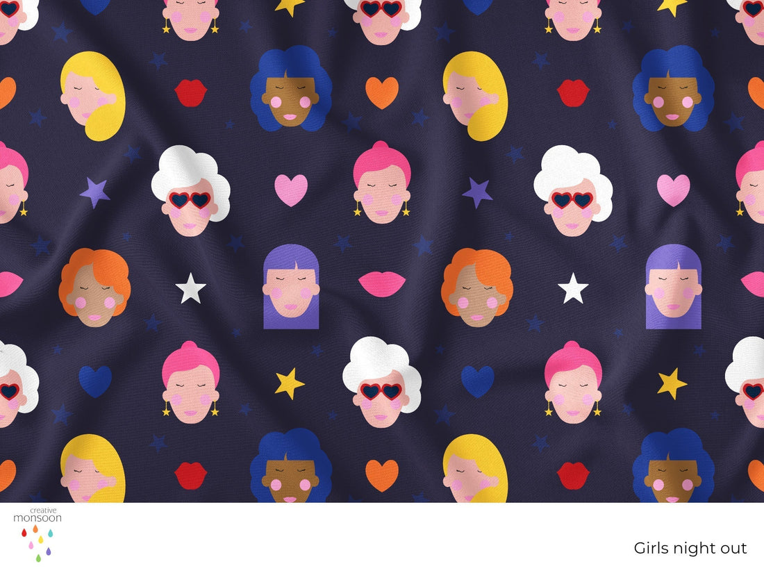 Girls Night Out Surface Pattern Design for Fabric, Fashion and Homewares