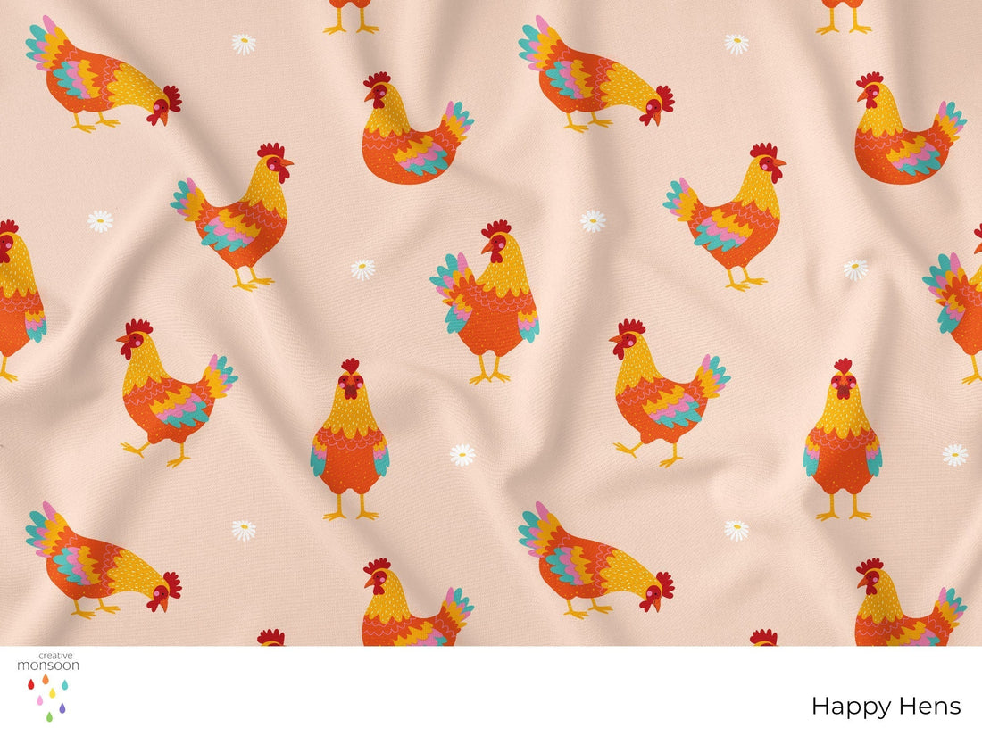 Happy Hens Surface Pattern Design for Fabric, Kitchen Textiles and Homewares