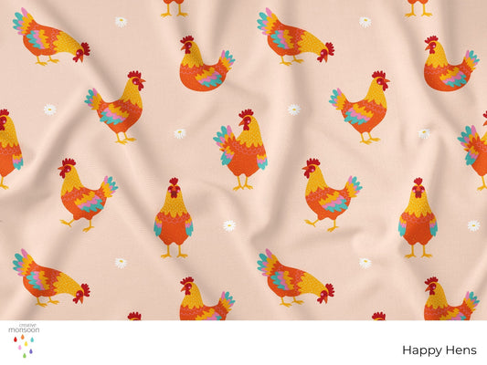 Happy Hens Surface Pattern Design for Fabric, Kitchen Textiles and Homewares