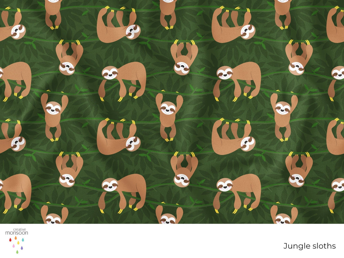 Jungle Sloths Surface Pattern Design for Fabric, Kids Products and Homewares