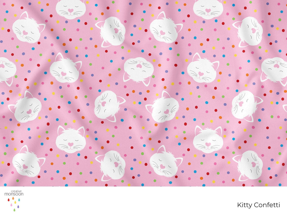 Kitty Confetti Surface Pattern Design for Fabric, Kids Products and Homewares