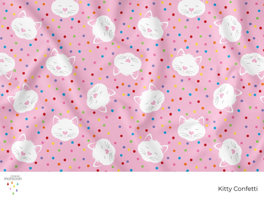 Kitty Confetti Surface Pattern Design for Fabric, Kids Products and Homewares