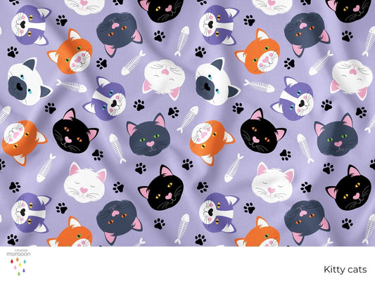 Kitty Cats Surface Pattern Design for Fabric, Kids Products and Homewares