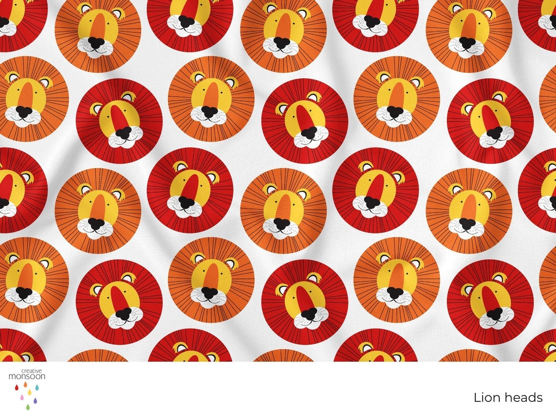 Lion Heads Surface Pattern Design for Fabric, Kids Products and Homewares