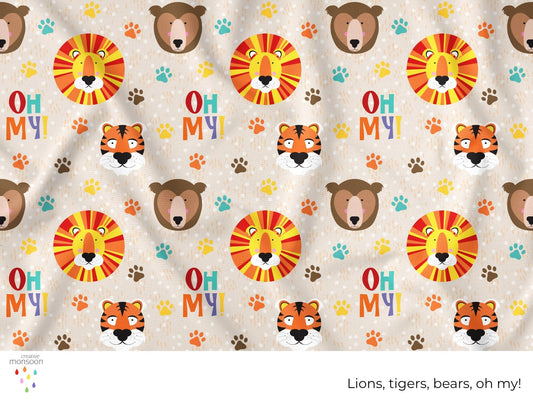 Lions, Tigers and Bears Surface Pattern Design for Fabric, Kids Products and Homewares