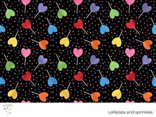 Lollipops and Sprinkles Surface Pattern Design for Fabric, Kids Products and Stationery