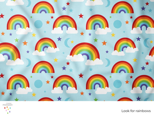 Look for Rainbows Surface Pattern Design for Fabric, Kids Products and Homewares