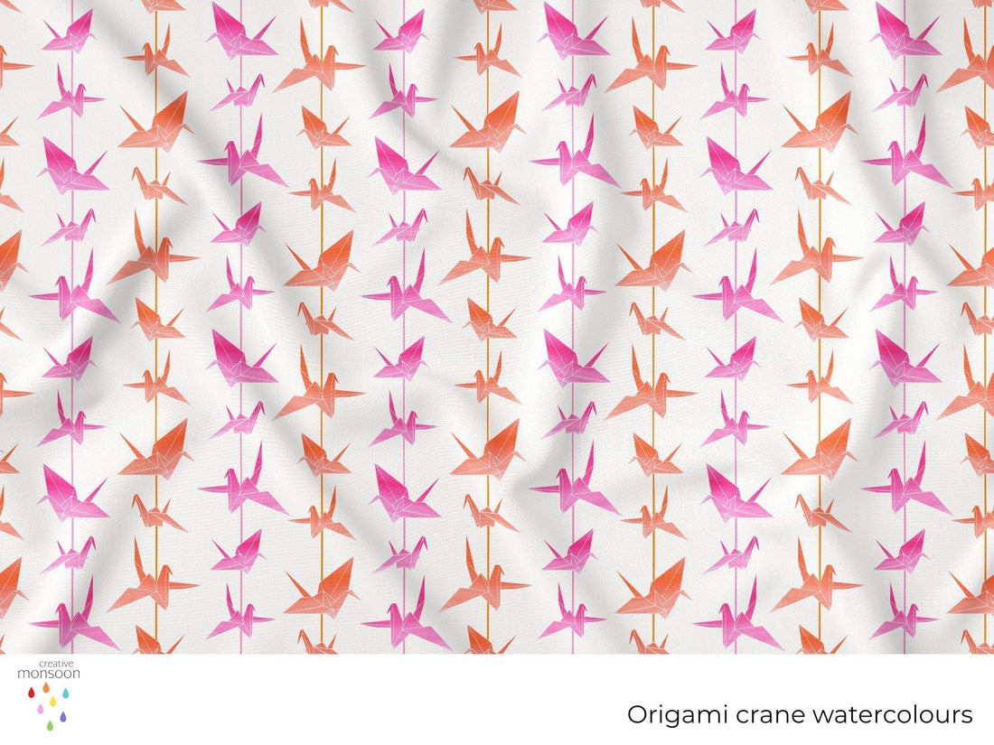 Origami Crane Watercolour Surface Pattern Design for Fabric, Homewares and Stationery
