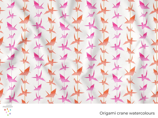 Origami Crane Watercolour Surface Pattern Design for Fabric, Homewares and Stationery