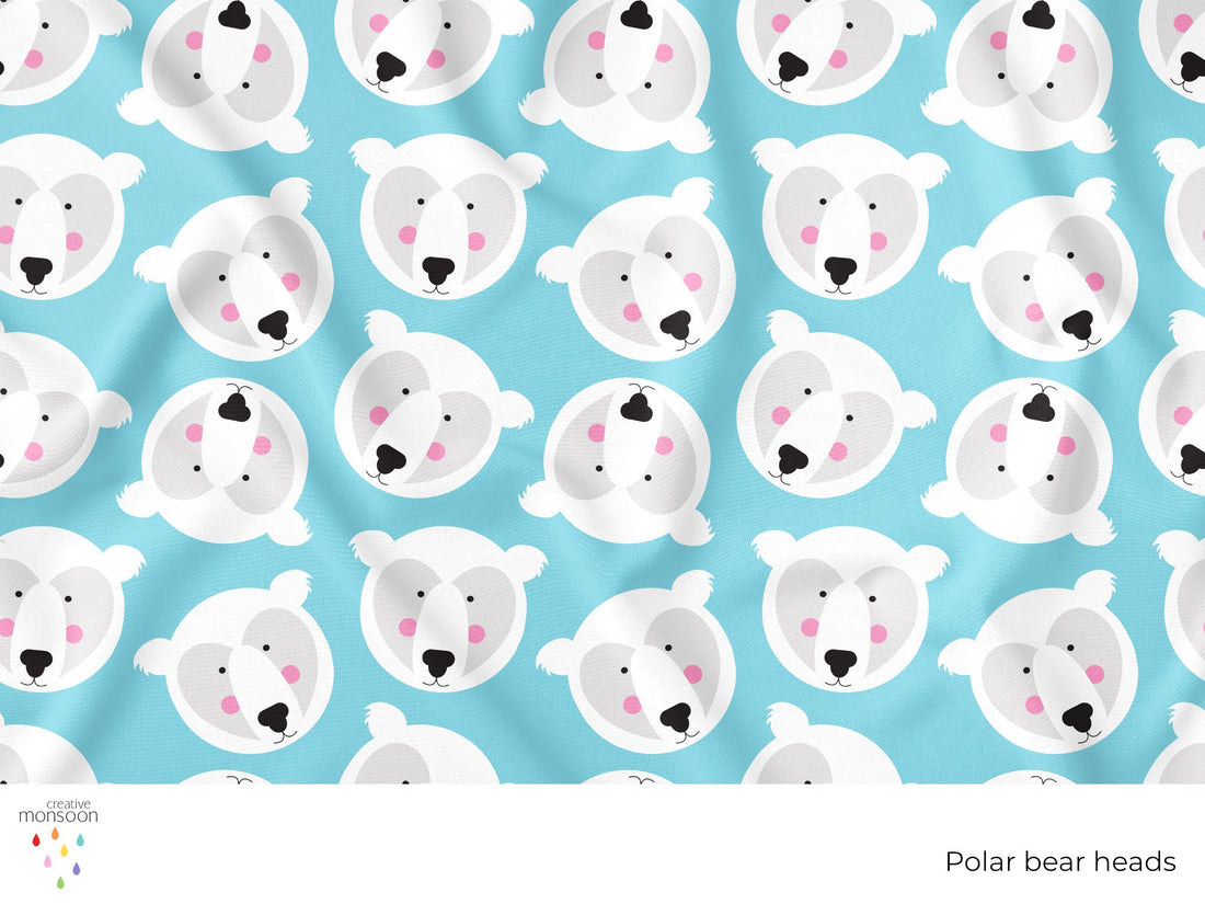 Polar Bear Heads Surface Pattern Design for Fabric, Baby Products and Homewares