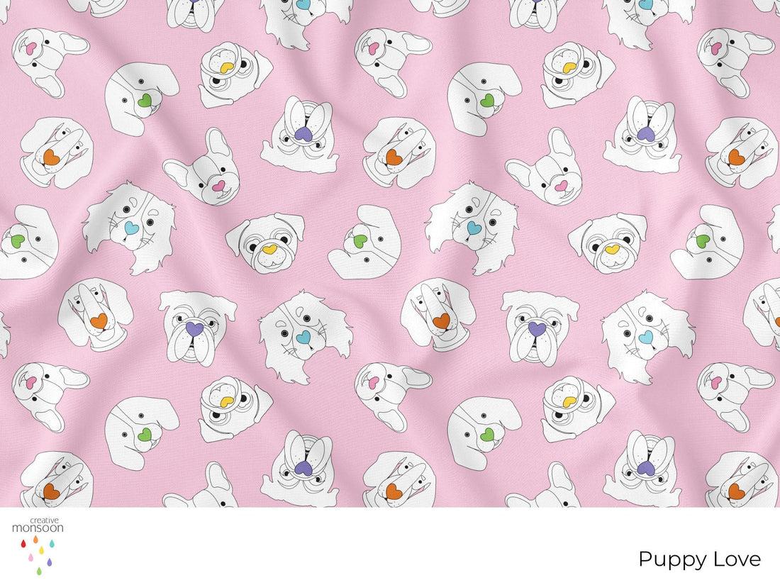 Puppy Love Surface Pattern Design for Fabric, Kids Products and Homewares