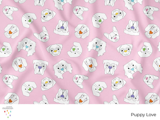 Puppy Love Surface Pattern Design for Fabric, Kids Products and Homewares