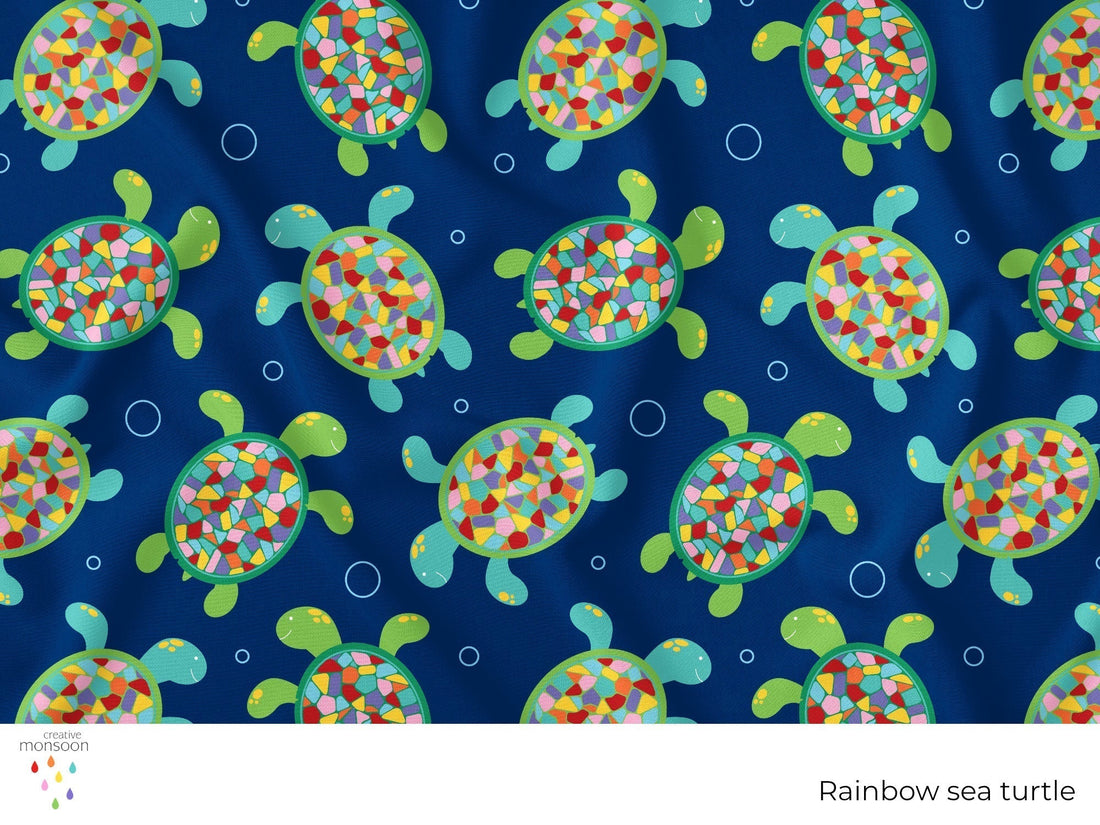 Rainbow Sea Turtles Surface Pattern Design for Fabric, Kids Products and Homewares