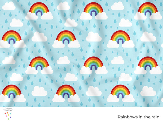 Rainbows in the Rain Surface Pattern Design for Fabric, Kids Products and Homewares