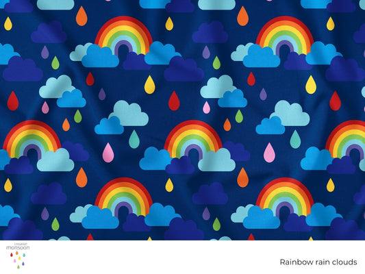 Rainbow Rain Clouds Surface Pattern Design for Fabric, Kids Products and Homewares