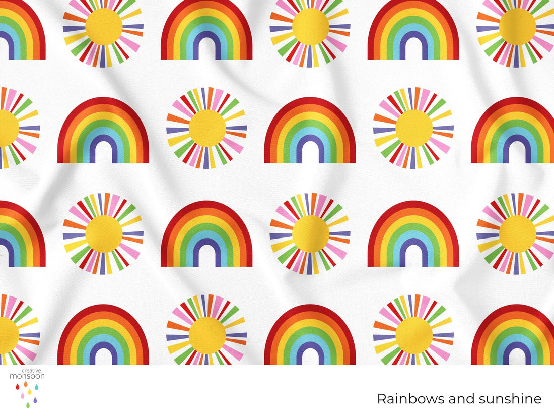Rainbows and Sunshine Surface Pattern Design for Fabric, Kids Products and Homewares