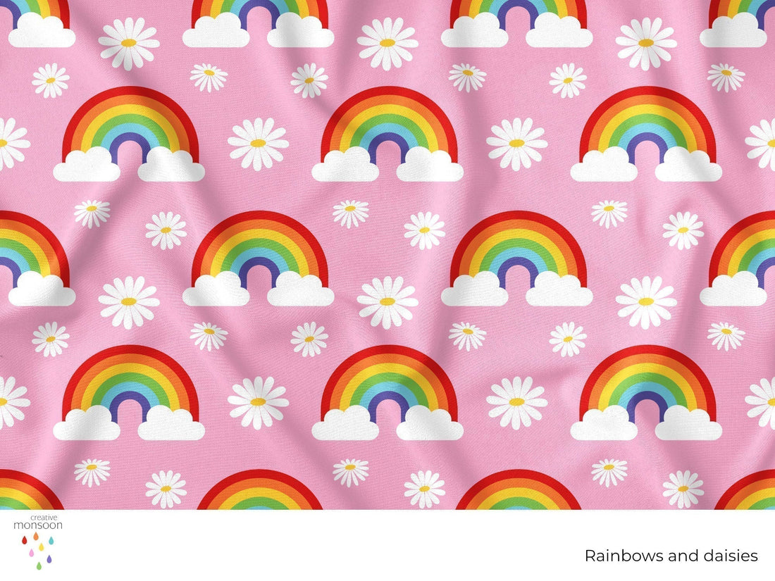 rainbow and daisies desing by Australian surface pattern designer Creative Monsoon