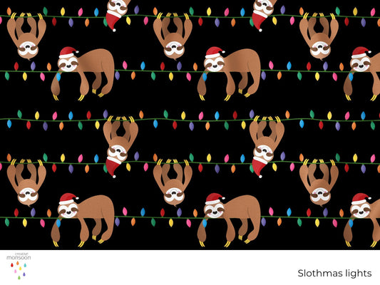 Slothmas Lights Surface Pattern Design for Fabric, Christmas Products and Homewares