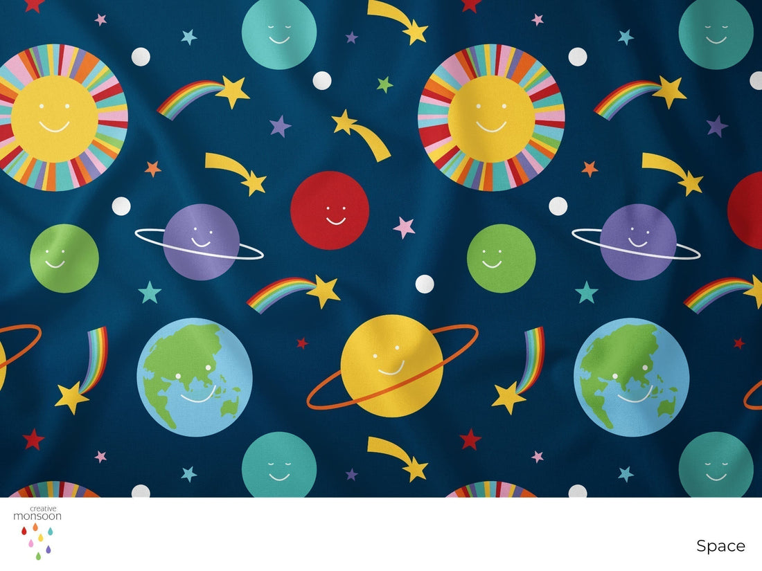 colourful space and planets by Australian surface pattern designer Creative Monsoon