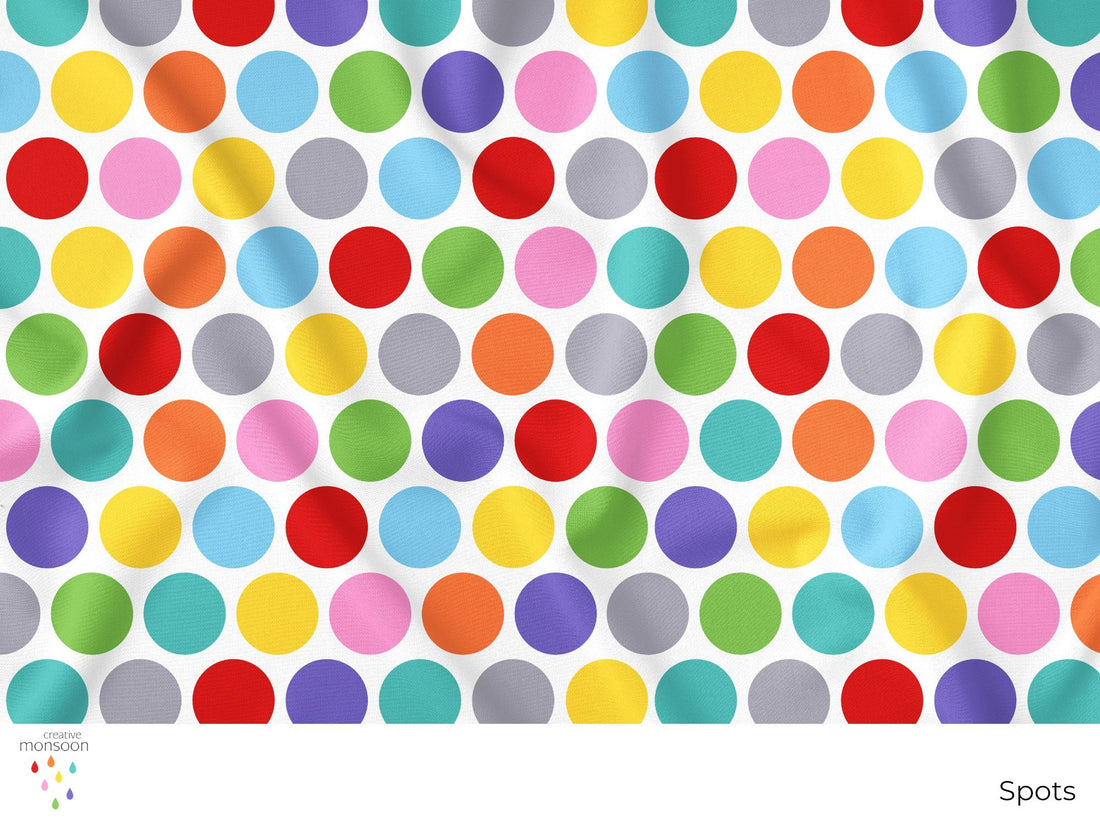 colourful rainbow polka dots by Australian surface pattern designer Creative Monsoon