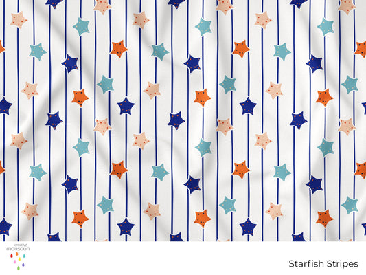 Starfish Stripe Surface Pattern Design for Fabric, Kids Products and Homewares