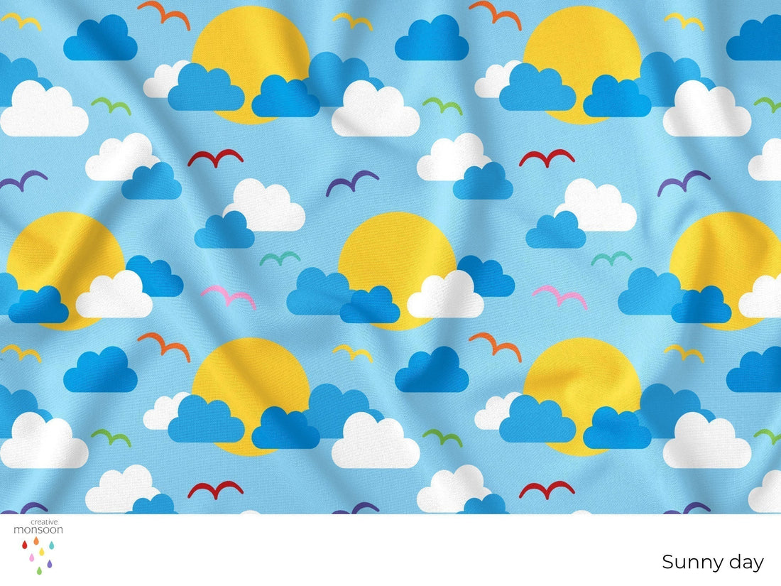 sun and clouds and bird design by Australian surface pattern designer Creative Monsoon
