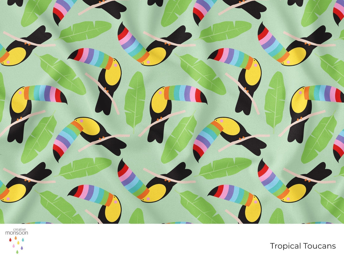 Tropical Toucans Surface Pattern Design for Fabric, Kids Products and Homewares