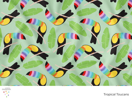 Tropical Toucans Surface Pattern Design for Fabric, Kids Products and Homewares