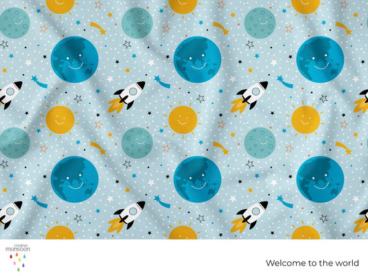 Welcome to the World Space Surface Pattern Design for Fabric, Baby Products and Homewares