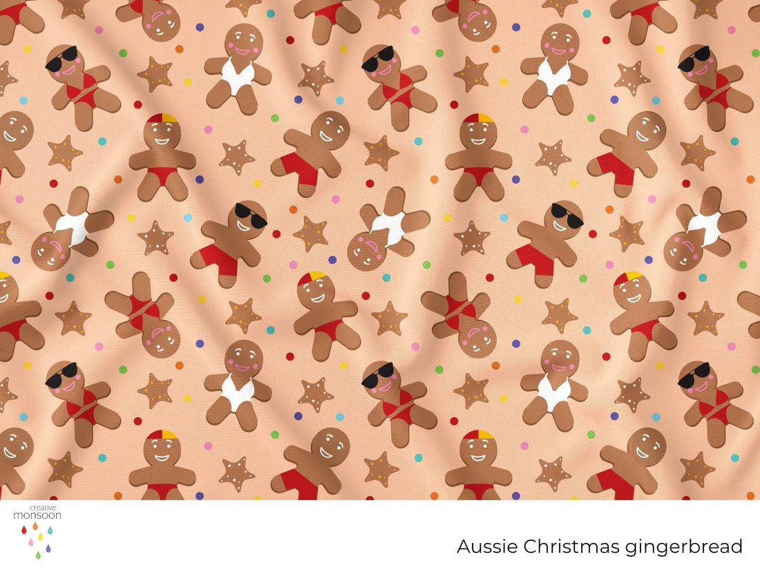Aussie Christmas Gingerbread Surface Pattern Design for Fabric, Holiday Products and Homewares