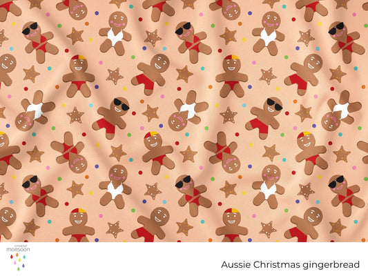 Aussie Christmas Gingerbread Surface Pattern Design for Fabric, Holiday Products and Homewares