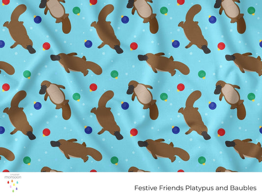 Festive Friends Platypus and Baubles Aussie Christmas Surface Pattern Design