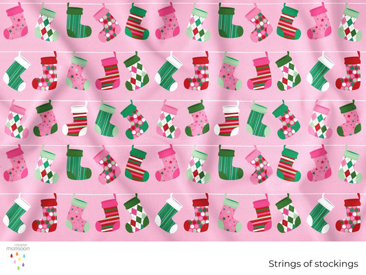Strings of Stockings Christmas Surface Pattern Design for Fabric, Stationery and Homewares