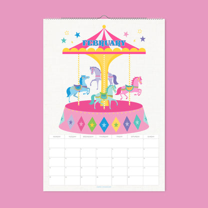 Calendar with a carousel design on a pink background