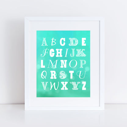 ABCs turquoise green print set