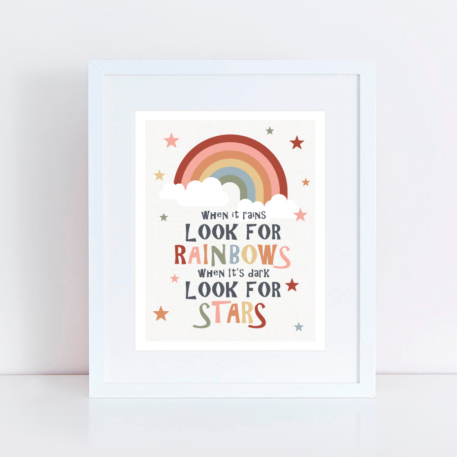 print with rainbow and stars and quote Look for rainbows in earths colours
