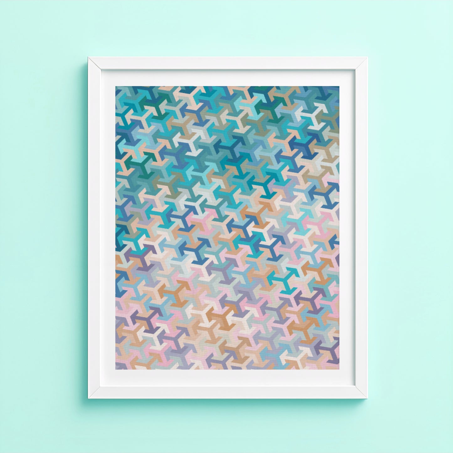 Geometric arrow cubes art print with cascading colour pattern