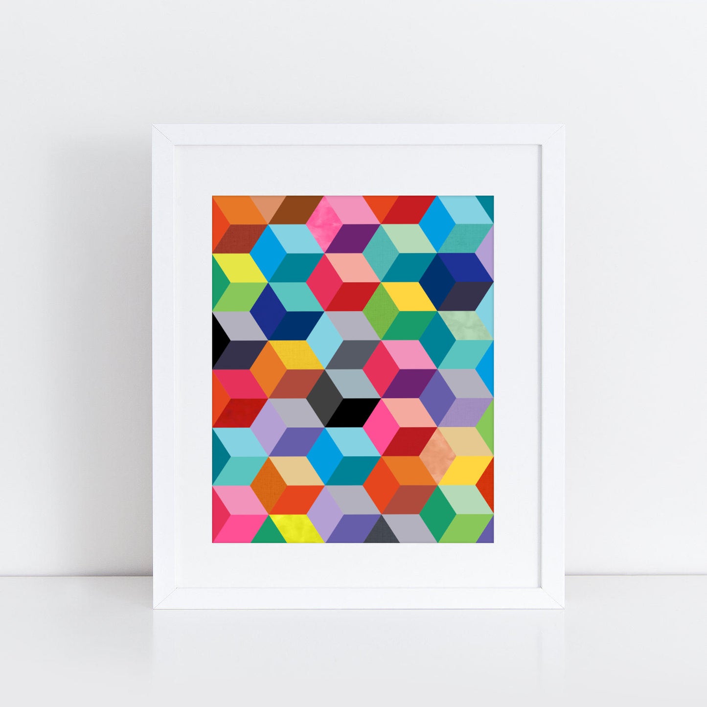 Colourful rainbow Geometric cube print