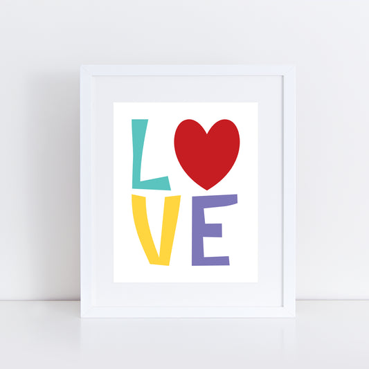 LOVE artwork with bright red heart