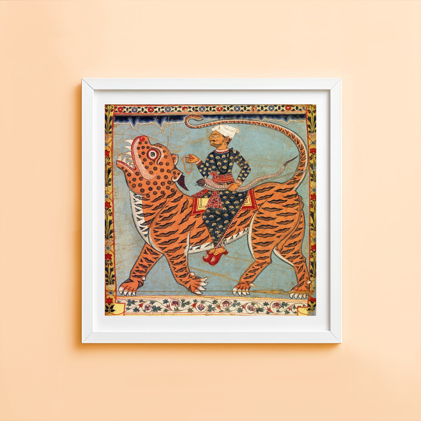 artwork of a person riding a tiger 