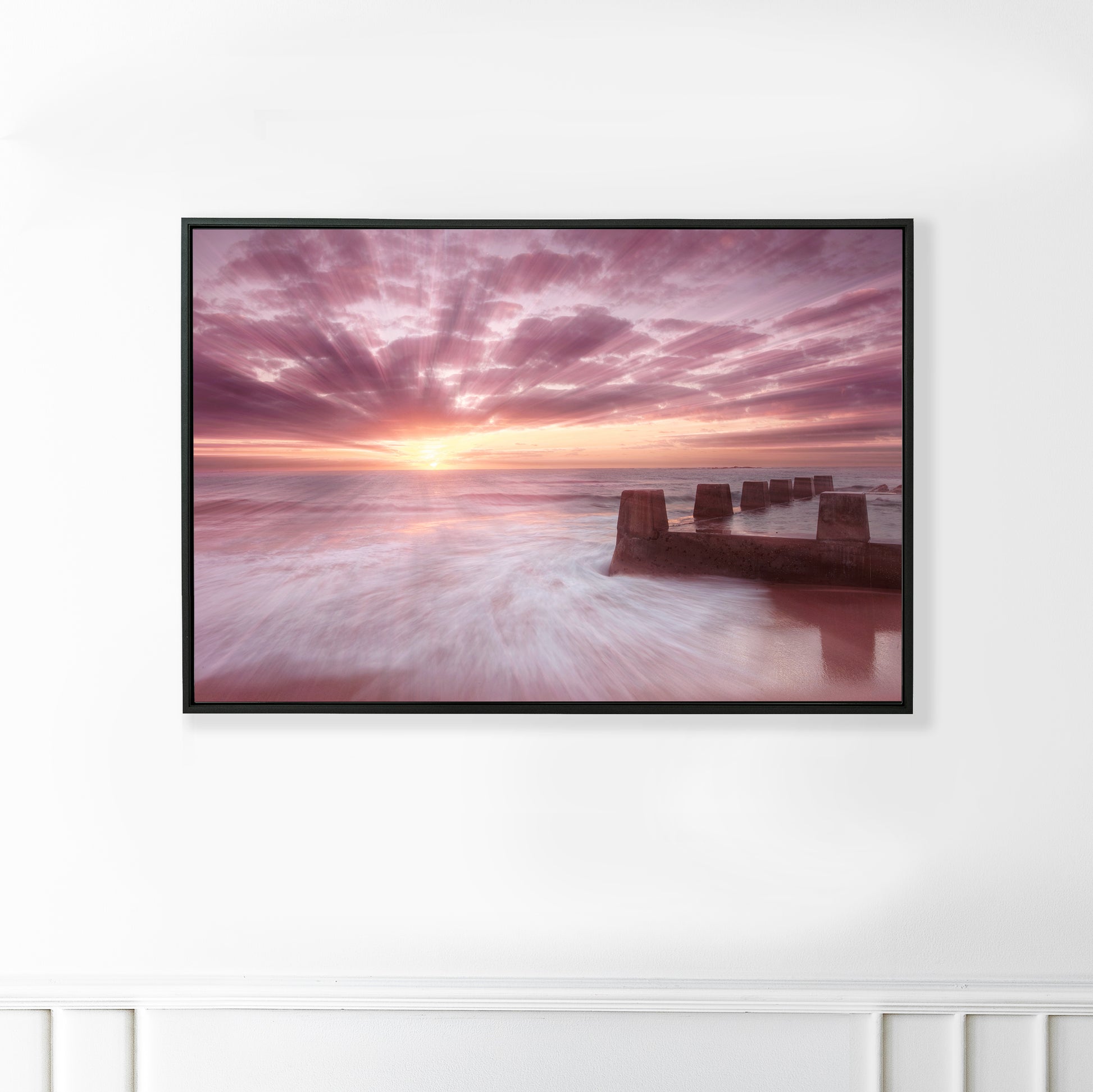 Waves coming in at Coogee Beach ocean rock pool, Sydney, at sunrise print on wall